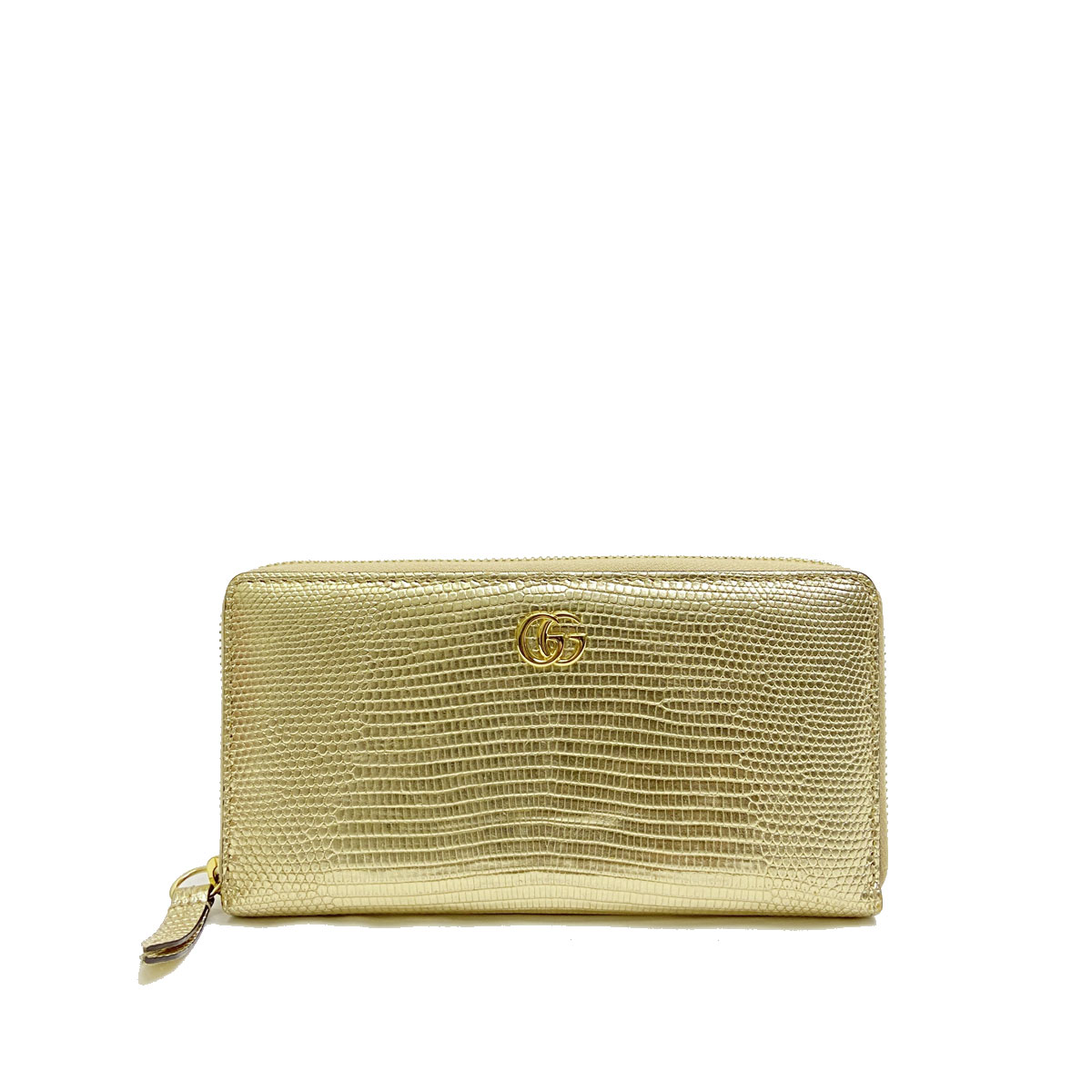 GUCCI グッチ GGマーモント ラウンドファスナー長財布 リザード ジップアラウンドウォレット ゴールド