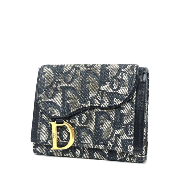 Christian Dior クリスチャンディオール トロッター 三つ折り財布 コンパクトウォレット キャンバス ネイビー グレー