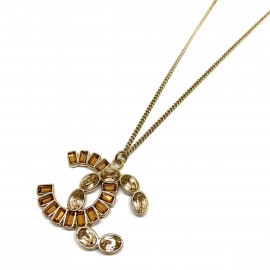 CHANEL シャネル ネックレス ラインストーン ココマーク ゴールド ブラウン B17B