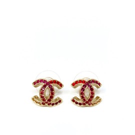 CHANEL シャネル ピアス ココマーク マルチラインストーン ゴールド レッド ピンク A17B