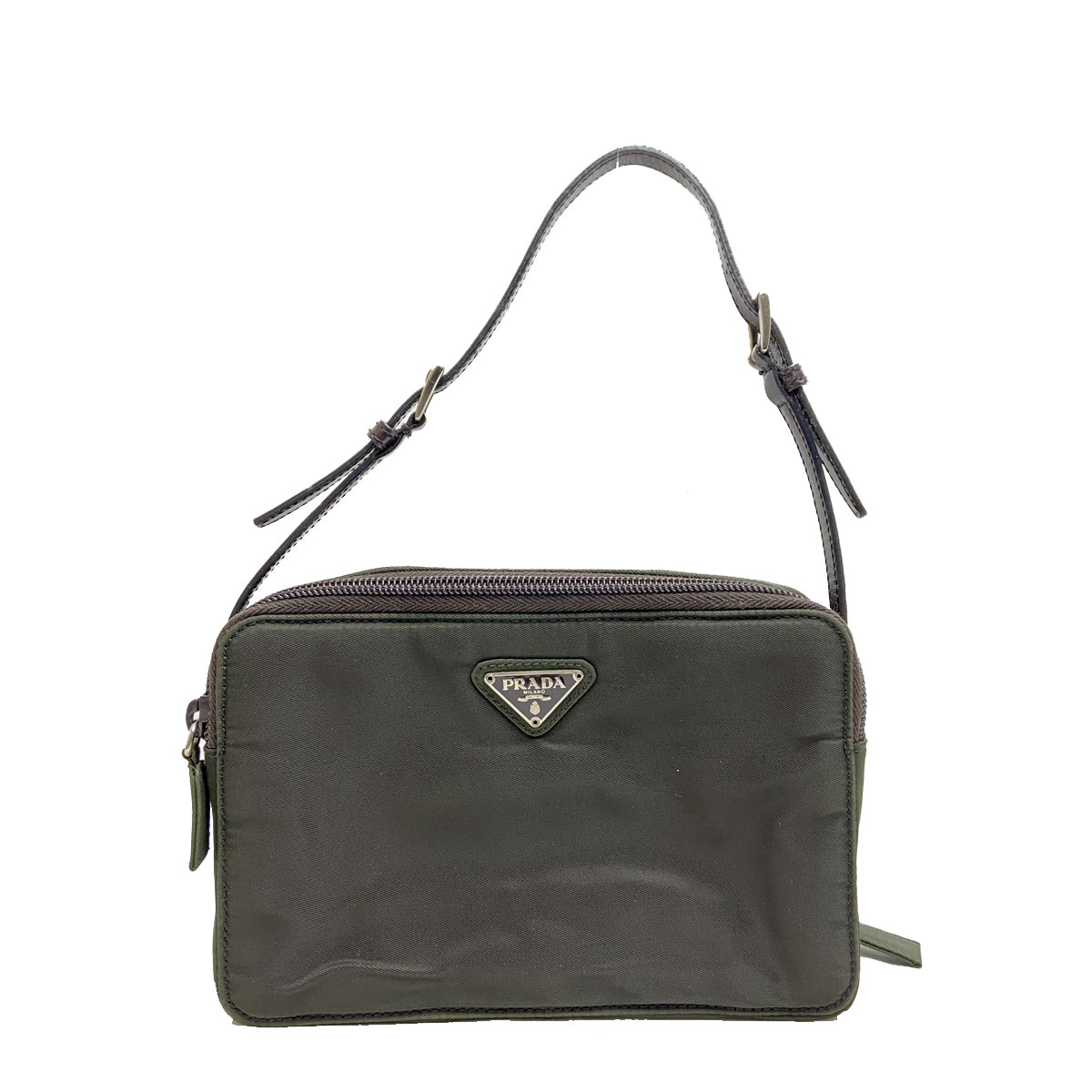 PRADA プラダ ハンドバッグ ミニバッグ ポーチ ナイロン/レザー カーキ ブラウン B6562