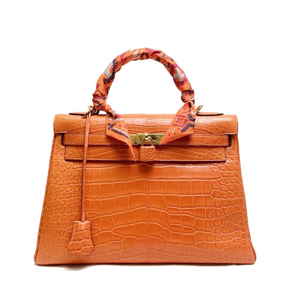 HERMES エルメス ケリー32 2WAYハンドバッグ クロコダイル オレンジ ゴールド金具 □R刻印 (2014年頃製造)