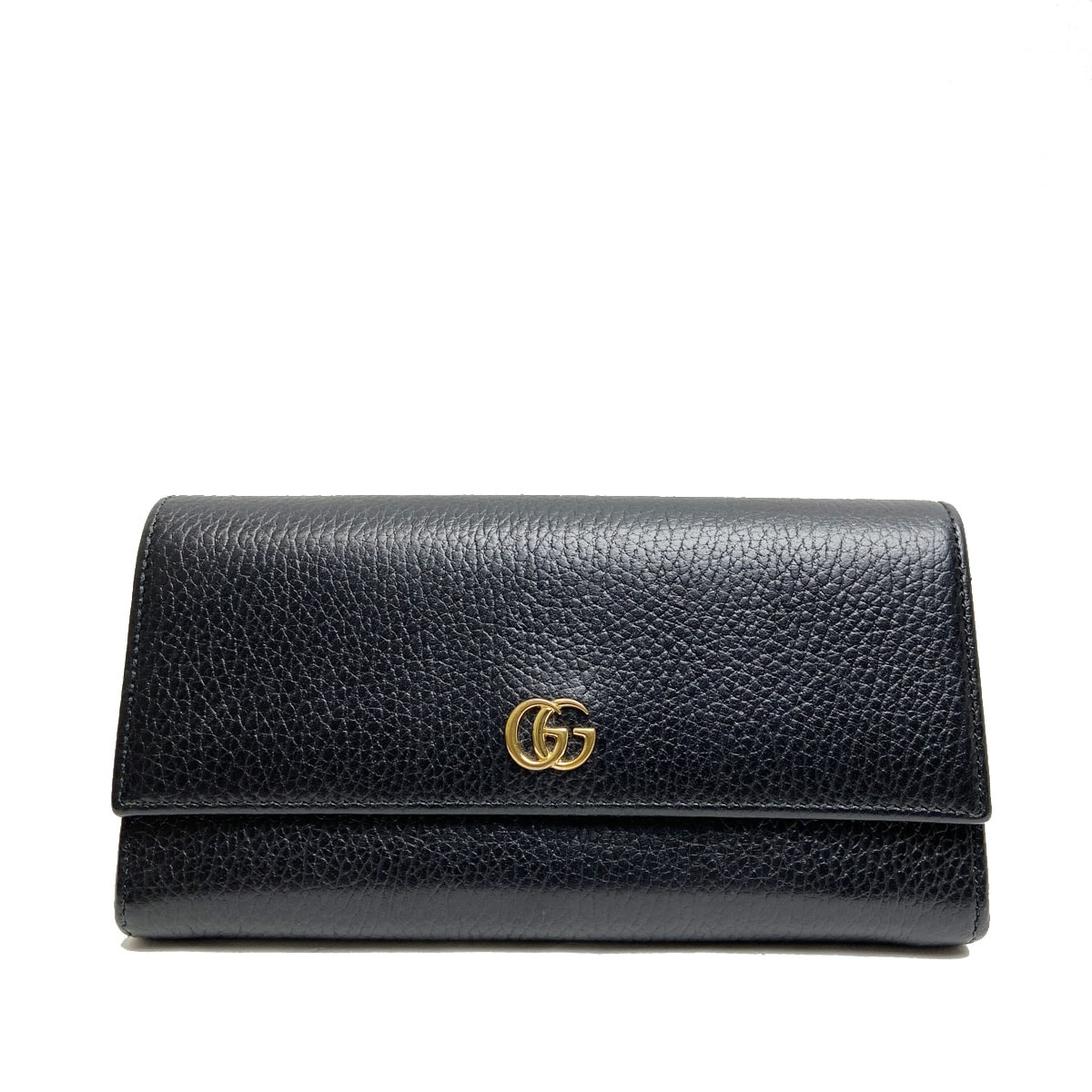 GUCCI グッチ プチマーモント 二つ折り長財布 コンチネンタルウォレット レザー ブラック ゴールド金具