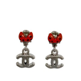 CHANEL シャネル ピアス てんとう虫 ココマーク 06P シルバー レッド ブラック