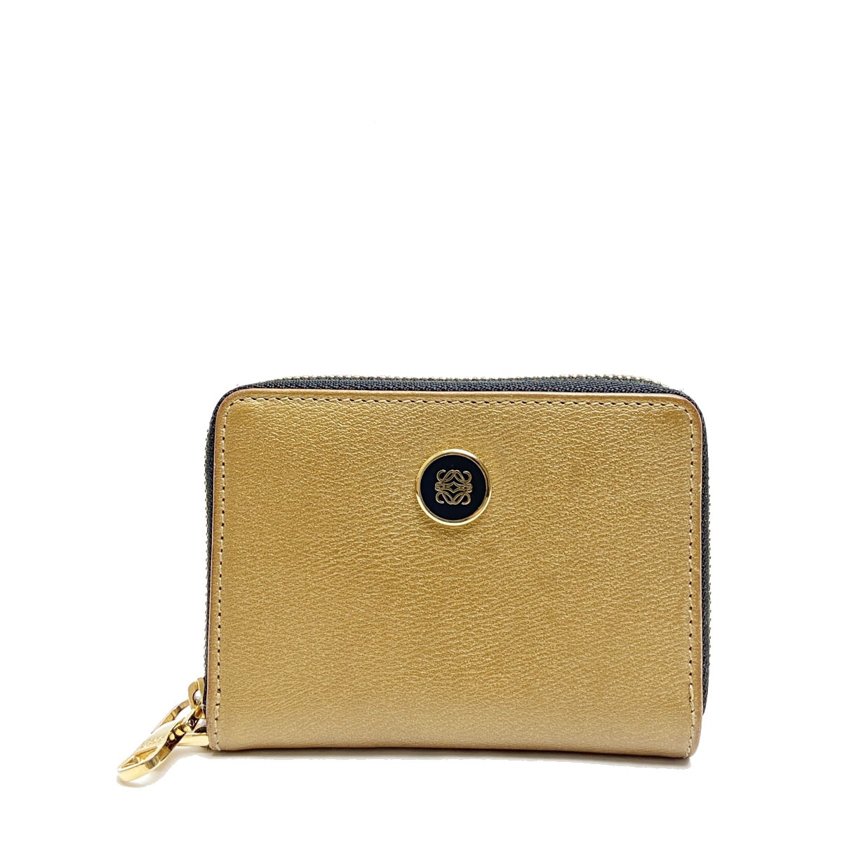 LOEWE ロエベ ラウンドファスナー コインケース アナグラムボタン レザー ゴールド ブラック