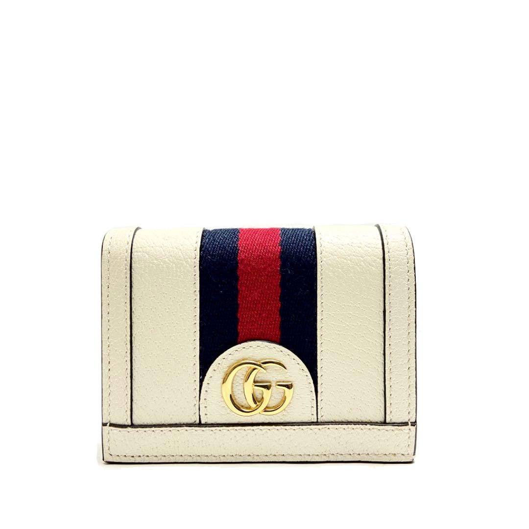 GUCCI グッチ オフディア コンパクト二つ折り財布 カードケース レザー アイボリー ネイビー レッド 523155
