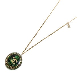 CHANEL シャネル ネックレス ツイードモチーフ ココマーク 14C グリーン シルバー