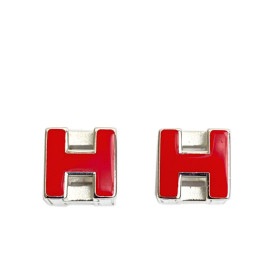 HERMES エルメス Hキューブピアス カージュドアッシュ レッド シルバー