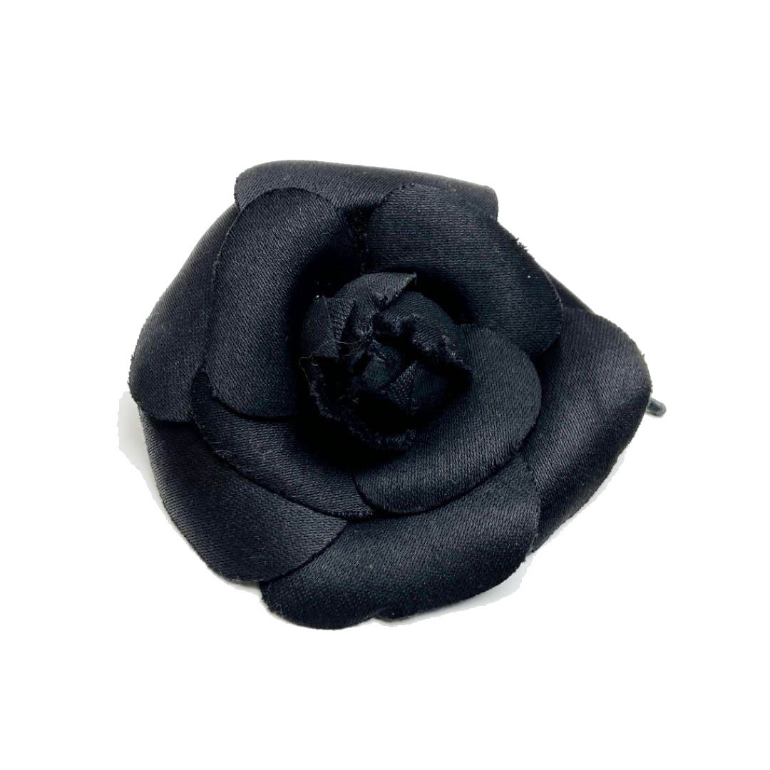CHANEL シャネル カメリア コサージュ ブローチ サテン ブラック