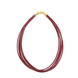 BVLGARI  ブルガリ 5連チョーカーネックレス レザー K18YG 750 ボルドー ゴールド 15.7g