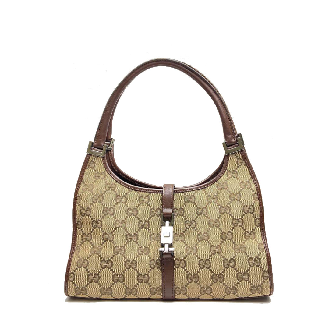 GUCCI グッチ ジャッキー ショルダーバッグ キャンバス レザー ブラウン