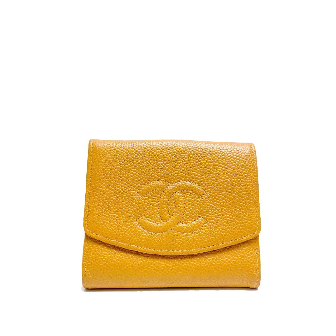CHANEL シャネル 二つ折り財布 ココマーク キャビアスキン ベージュ 6番台（2000年頃製造）