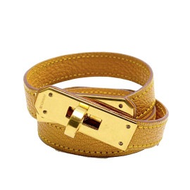 HERMES エルメス ケリー チョーカー ブレスレット ドゥブルトゥール レザー ゴールド キャメル□F刻（2002年頃製造）