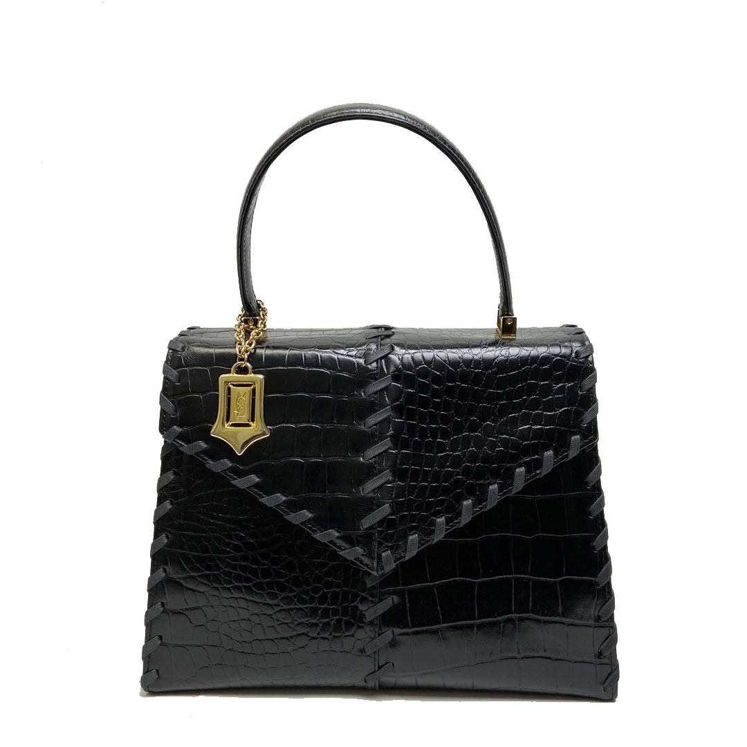 Yves Saint Laurent イヴサンローラン ハンドバッグ クロコ型押しレザー ブラック