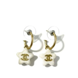 CHANEL シャネル フープピアス ココマーク スター サンゴ 珊瑚 ホワイト ゴールド 03A