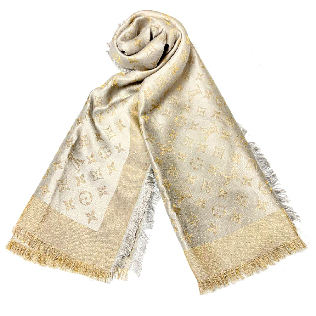 LOUIS VUITTON ルイヴィトン ショール・モノグラム シャイン グレージュ ゴールド M75121