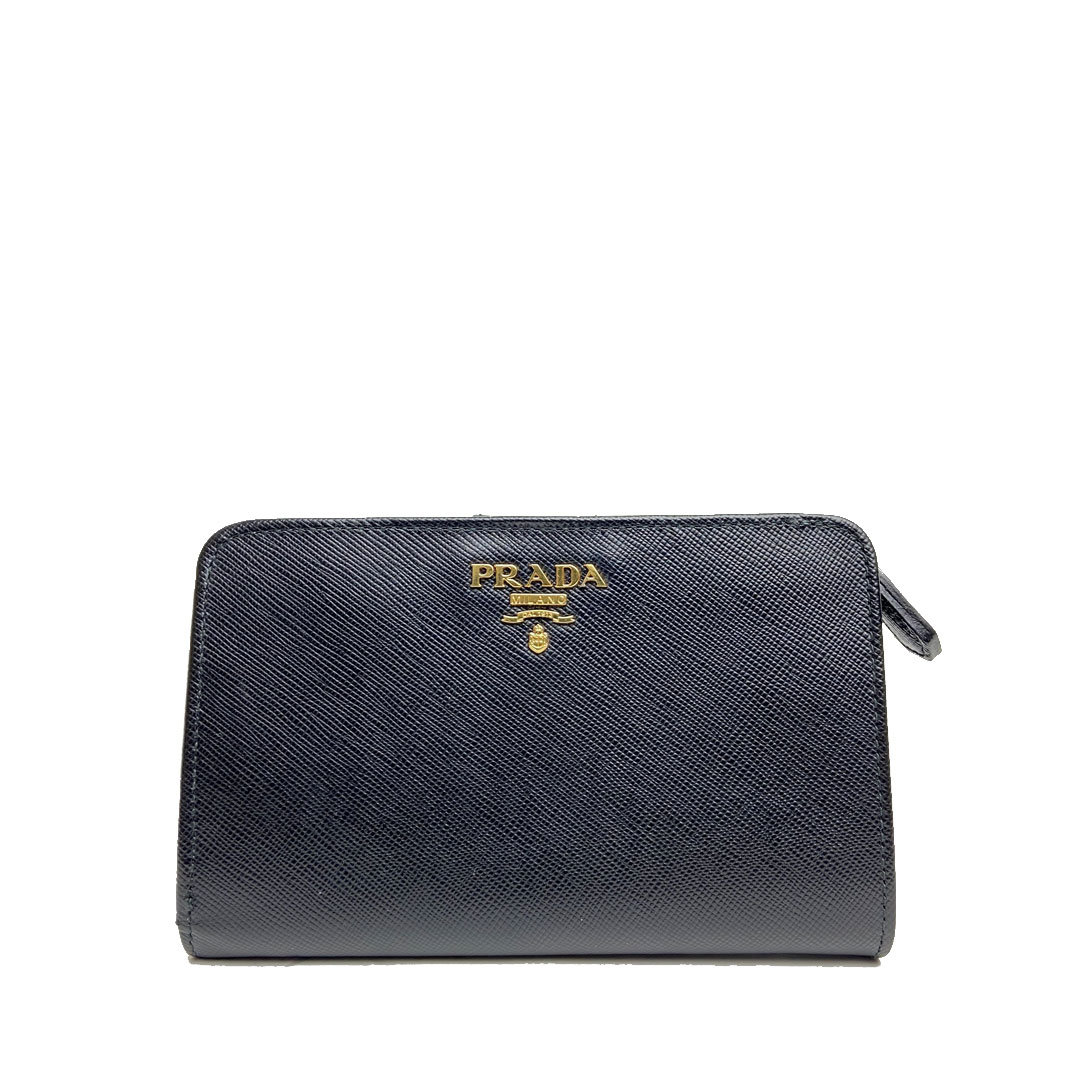 PRADA プラダ サフィアーノレザー 二つ折り財布 ブラック ゴールド金具 1M1225