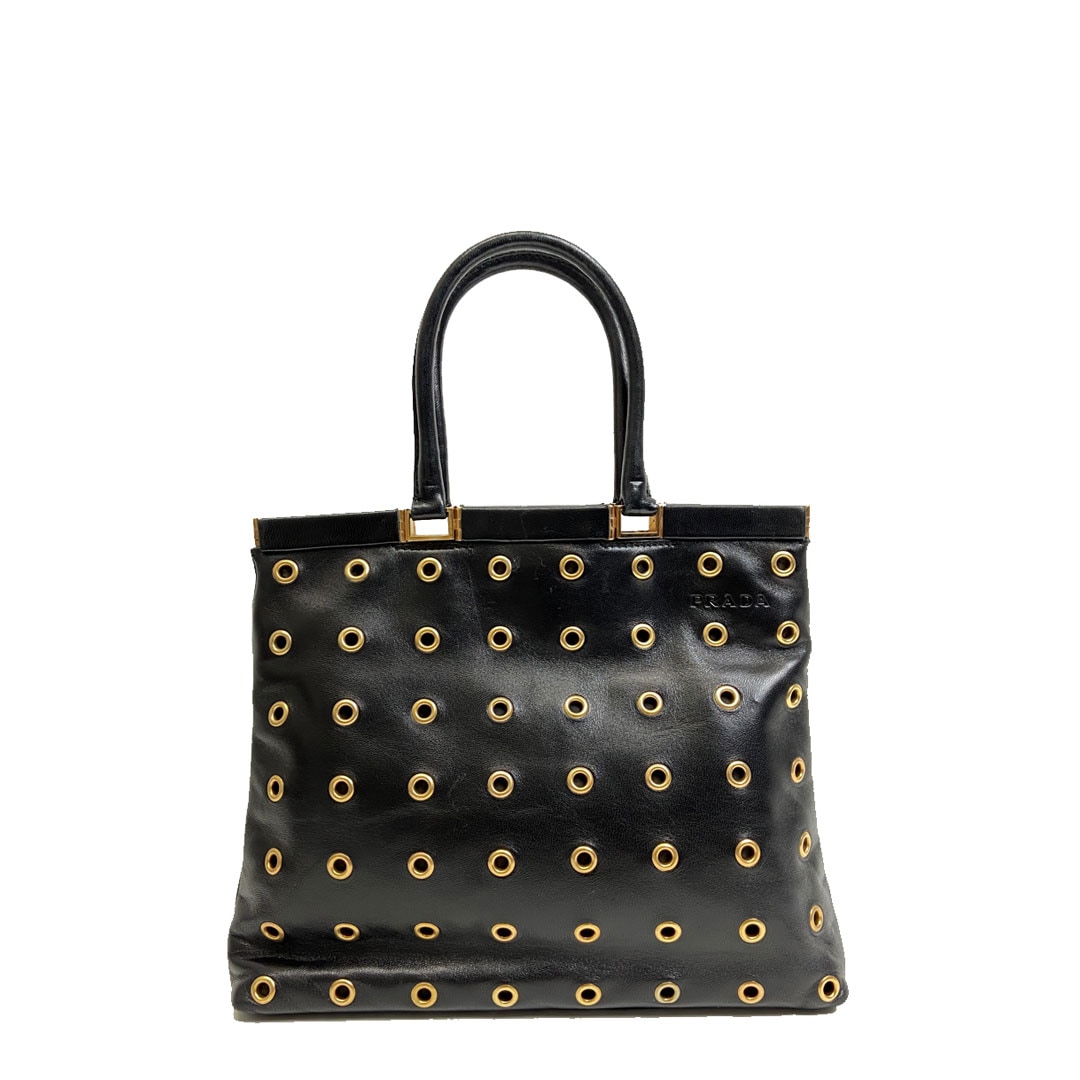 PRADA プラダ ミニトートバッグ ハトメ レザー ブラック ゴールド金具