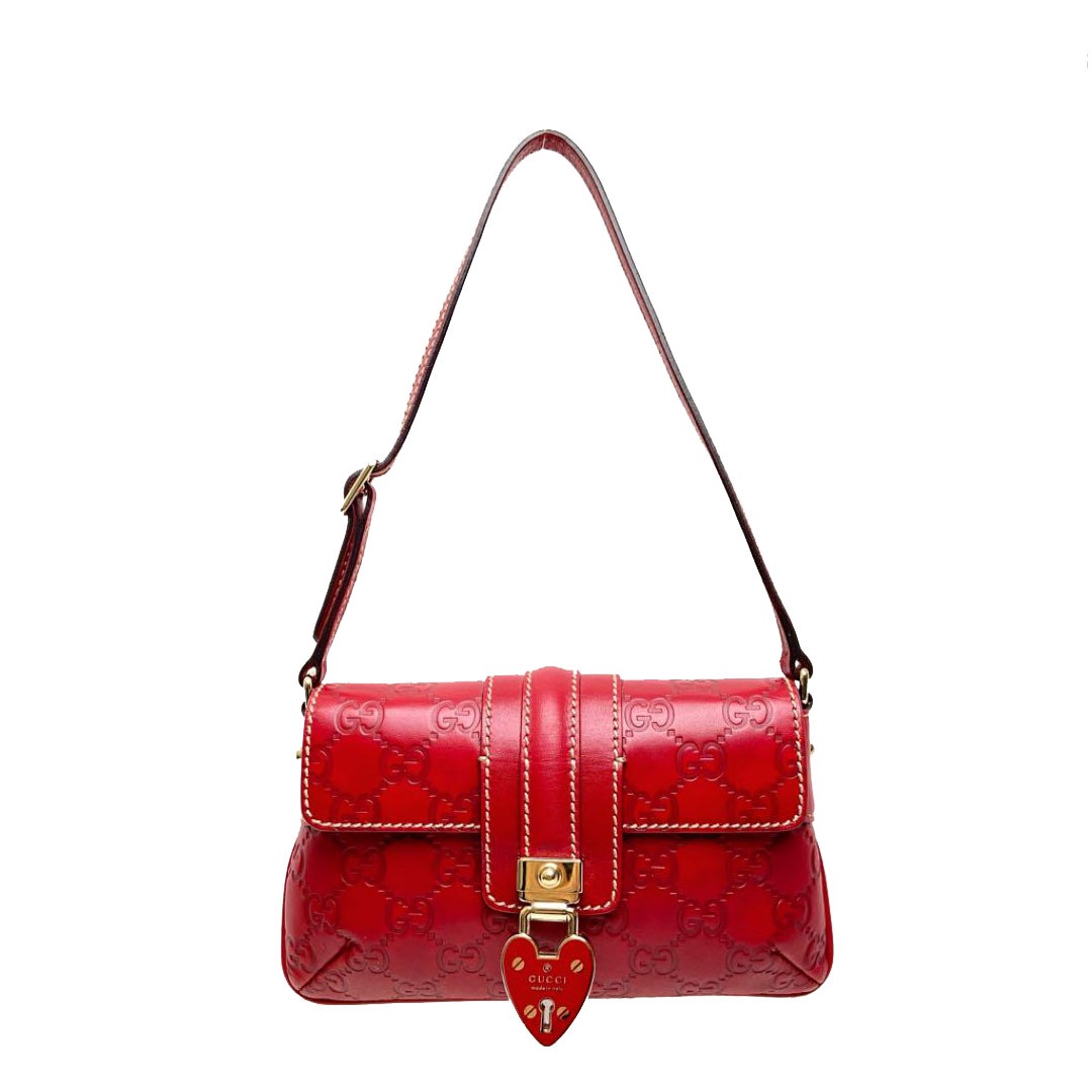 GUCCI グッチ ミニショルダーバッグ グッチシマ レザー ハート レッド 154388