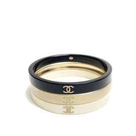 CHANEL シャネル 3連バングル ブレスレット ブラック シャンパンゴールド シルバー B13S