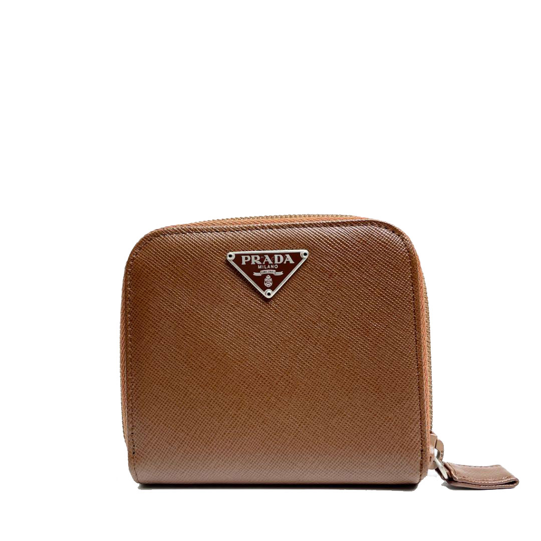 PRADA プラダ ラウンドファスナー 二つ折り財布 コンパクト財布 サフィアーノ レザー タバコ（ブラウン系） M522A