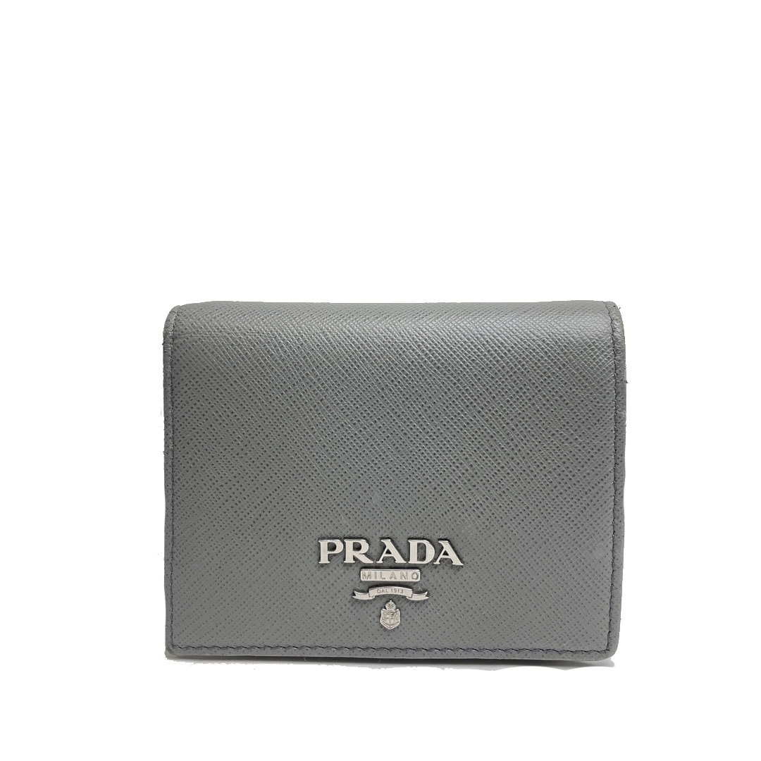 PRADA プラダ 二つ折り財布 コンパクト財布 サフィアーノ レザー グレー ピンク 1MV204