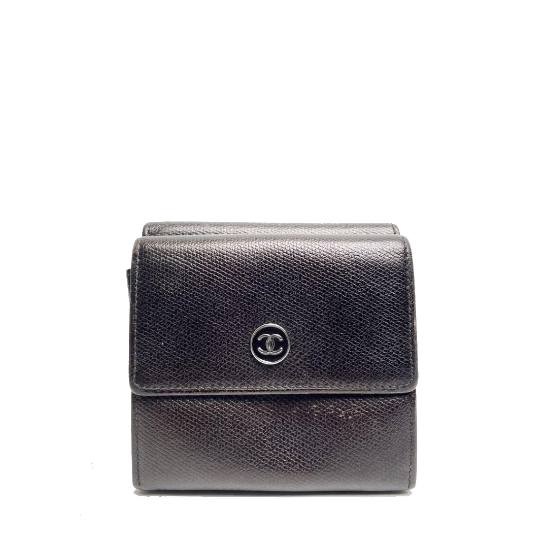 CHANEL シャネル 三つ折り財布 コンパクト財布 メタリックブラウン レザー 10番台