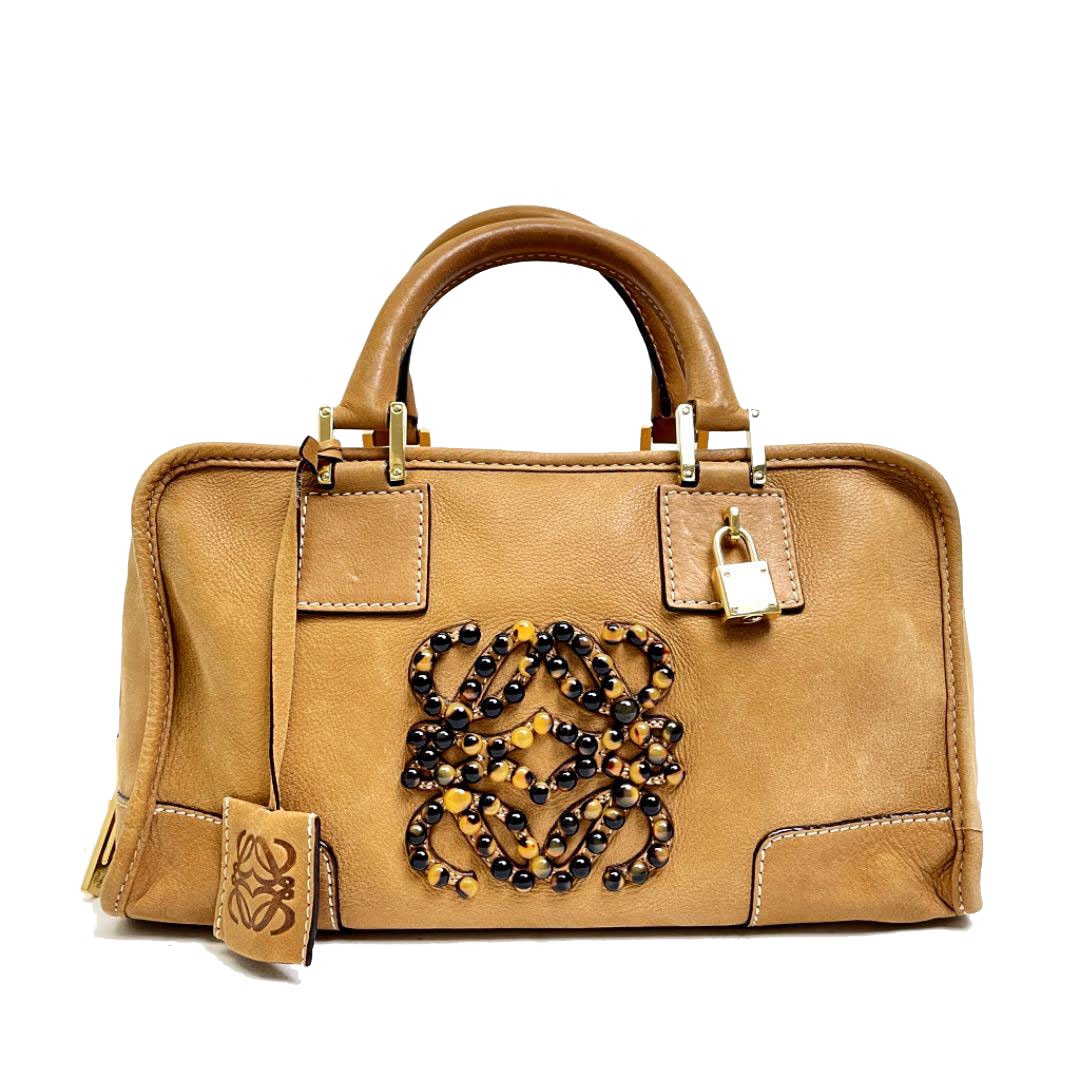 LOEWE ロエベ アマソナ28 ハンドバッグ レザーべっ甲モチーフ キャメル系