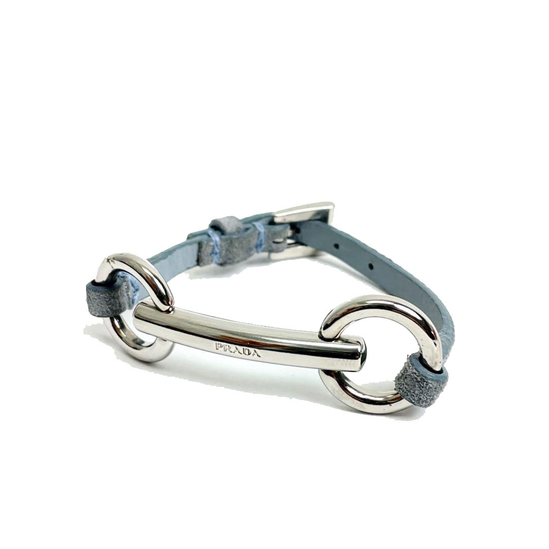PRADA プラダ ブレスレット レザー/メタル シルバー ブルー