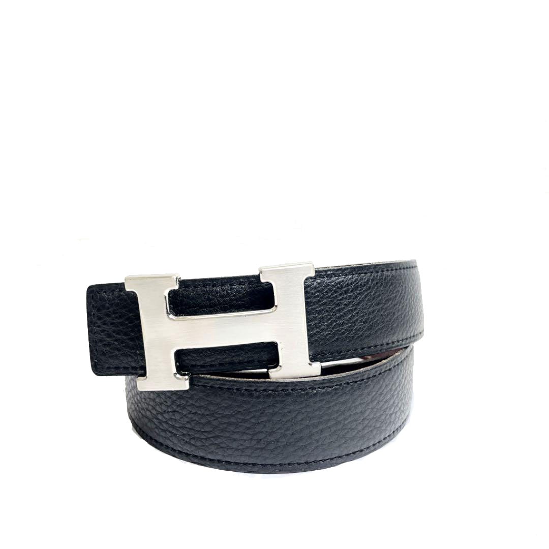 HERMES エルメス Hベルト レザー ブラック ブラウン系 シルバー金具 70 □E刻印（2001年頃製造）