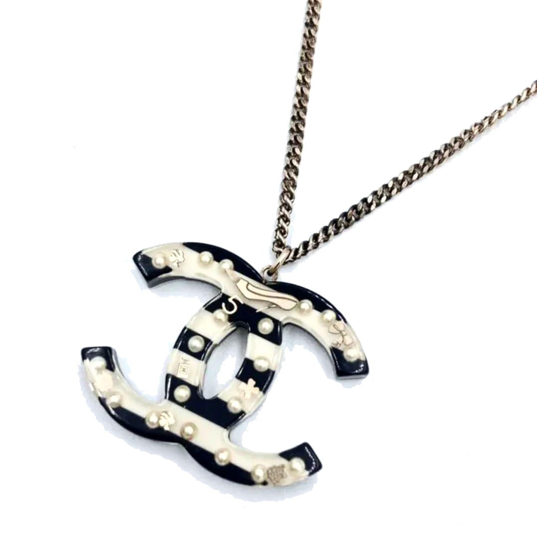 CHANEL シャネル ネックレス ココマーク アイコン パール ボーダー ホワイト ブラック 06A