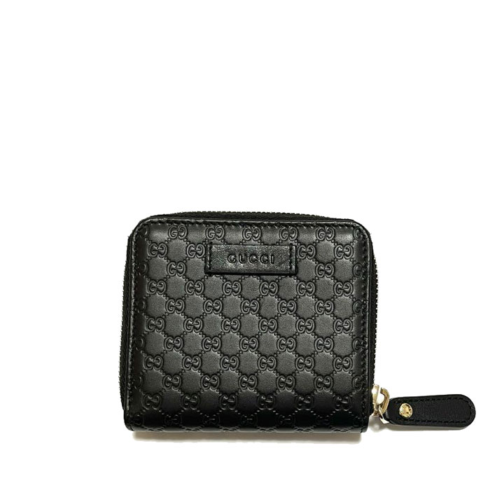 GUCCI グッチ コンパクトウォレット 二つ折り財布 マイクログッチシマ ブラック レザー アウトレット 449395
