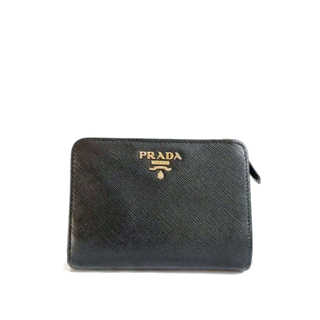 PRADA プラダ 二つ折り財布 サフィアーノ レザー ブラック