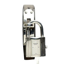 HERMES エルメス ケリーウォッチ 腕時計 レディース クウォーツ SV925 オーストリッチ グレージュ シルバー シルバー文字盤 □F刻印