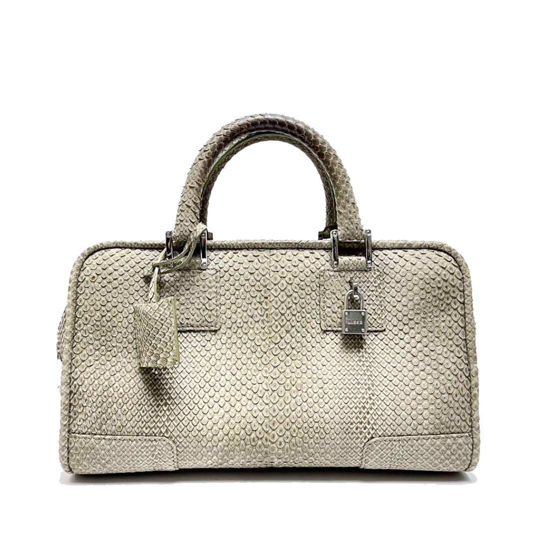LOEWE ロエベ アマソナ28 ハンドバッグ パイソンレザー グリーングレー系