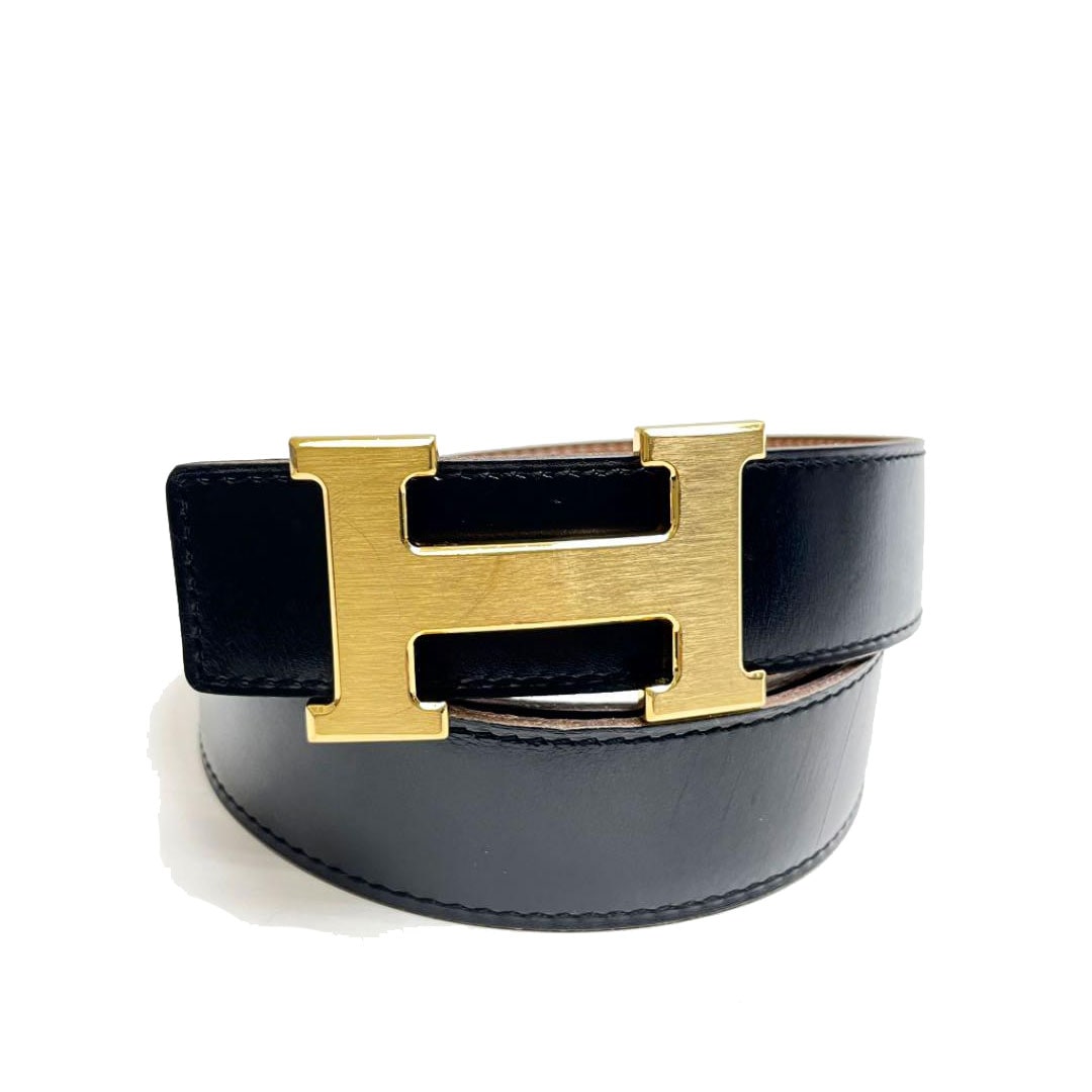 HERMES エルメス コンスタンス Hベルト 80 レザー リバーシブル ブラック ブラウン ゴールド金具 □H刻印（2004年頃製造）