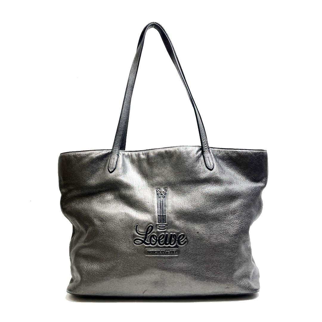 LOEWE ロエベ トートバッグ アナグラム レザー シルバーグレー系