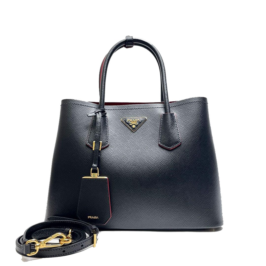 PRADA プラダ ドゥーブレ ミディアムバッグ 2WAYハンドバッグ サフィアーノレザー ブラック レッド