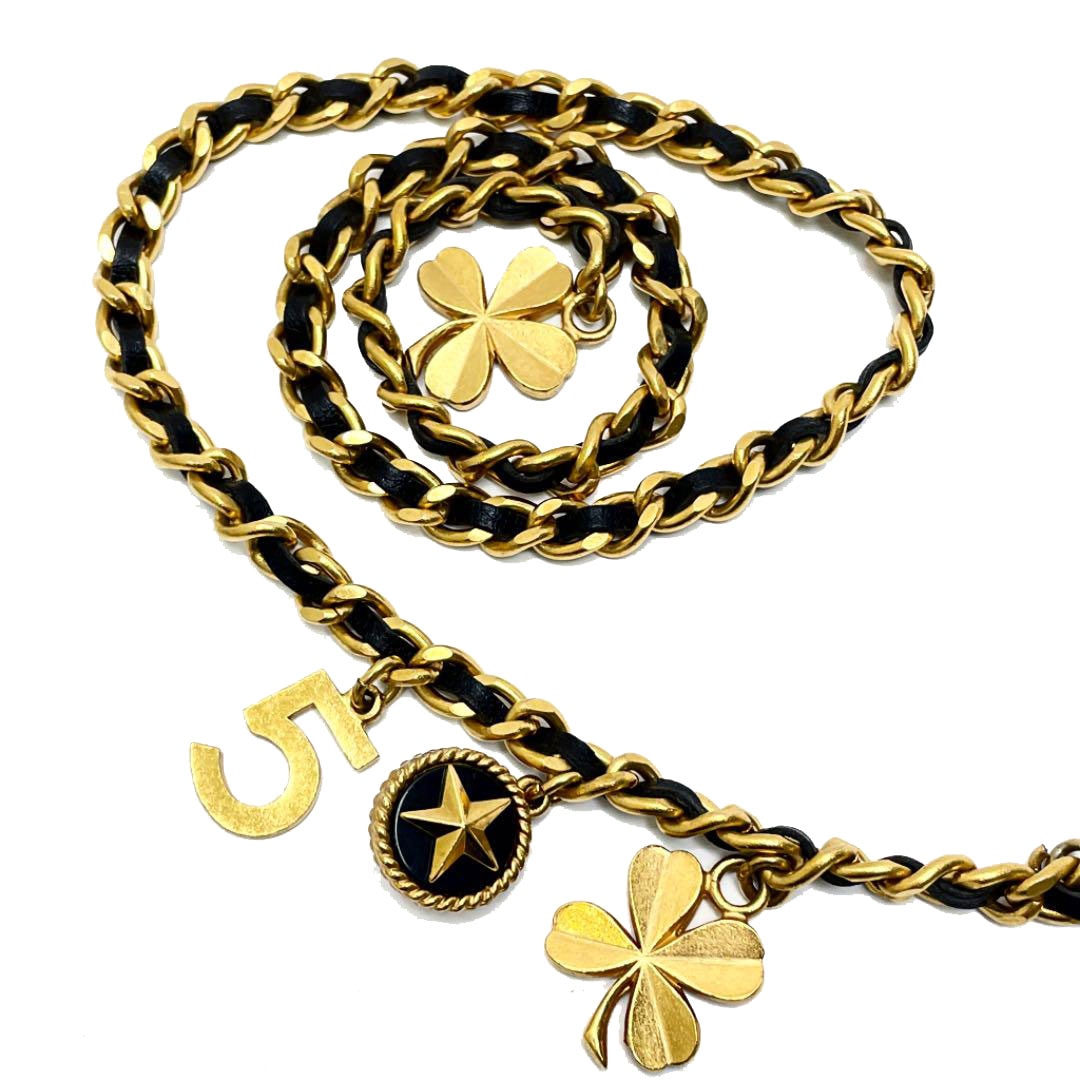 CHANEL シャネル チェーンベルト アイコン クローバー No.5 カメリア バッグ スター パンプス 香水 ゴールド ブラック ヴィンテージ 93A 社外修理品