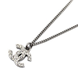 CHANEL シャネル ネックレス ココマーク ラインストーン シルバー F13V