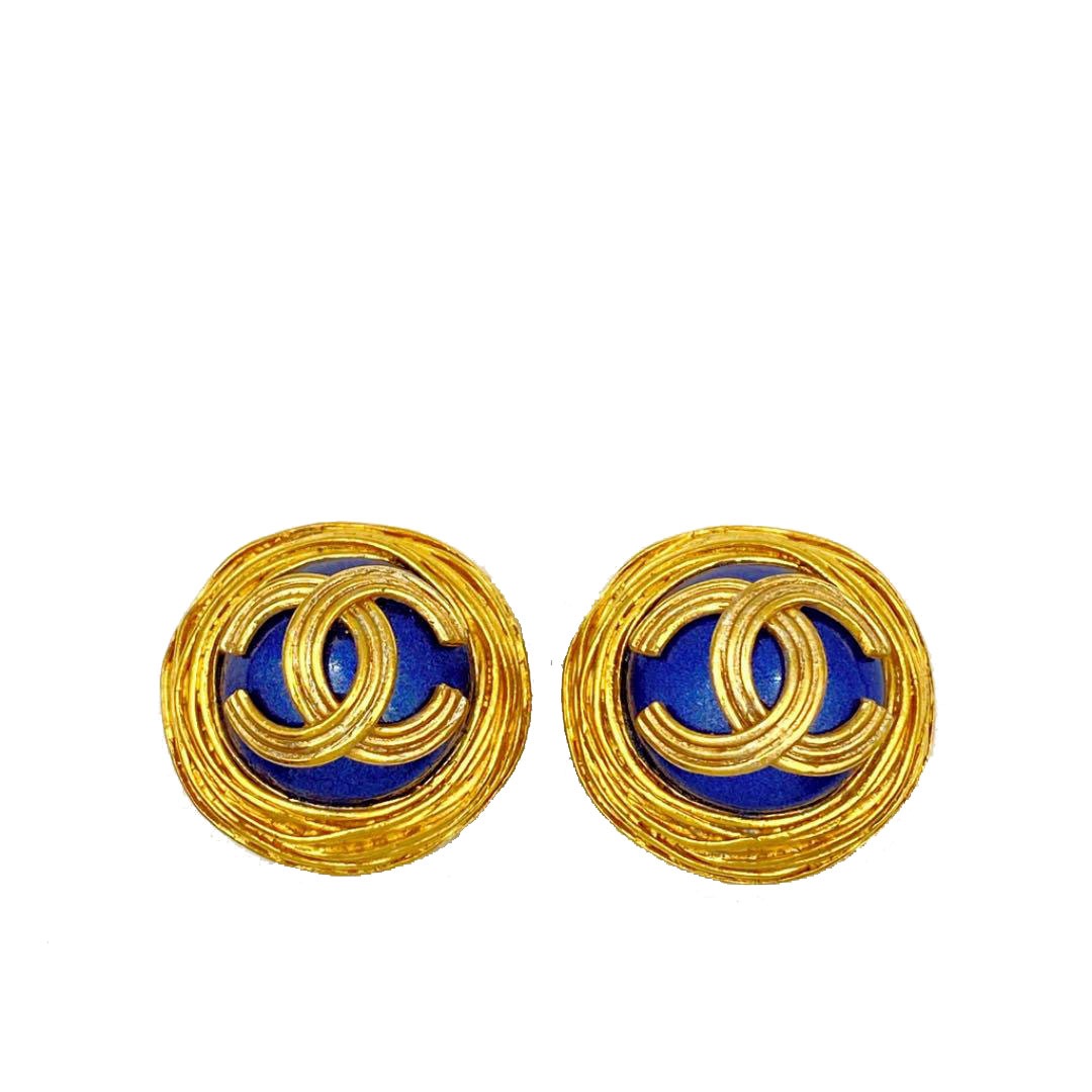 CHANEL シャネル ヴィンテージ イヤリング ココマーク ブルーストーン ゴールド 94A