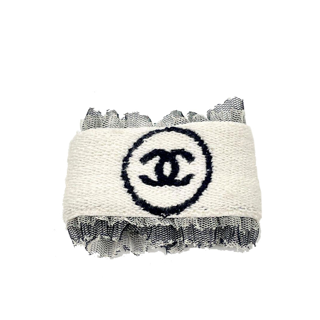CHANEL シャネル リストバンド フリル ココマーク ホワイト ネイビー