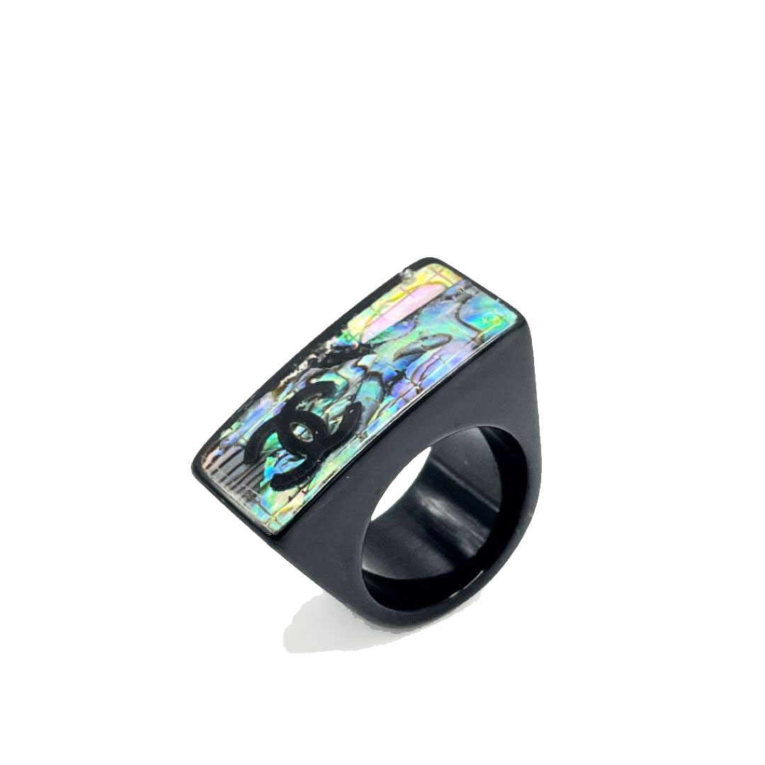 CHANEL シャネル シェルリング 指輪 ココマーク プラスチック ブラック 約12号 12P