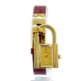 HERMES エルメス ケリーウォッチ 腕時計 GP クロコダイル QZ レッド ゴールド ○X刻印