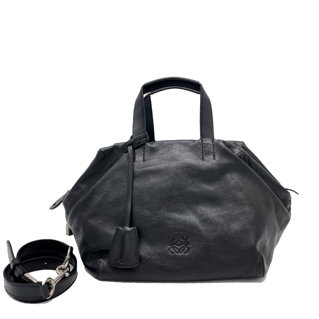 LOEWE ロエベ 2WAY ハンドバッグ レザー ブラック シルバー金具