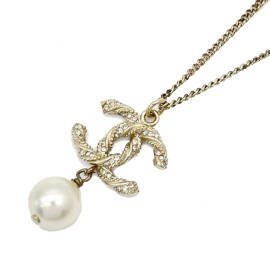 CHANEL シャネル ネックレス ココマーク フェイクパール ラインストーン ゴールド B15V