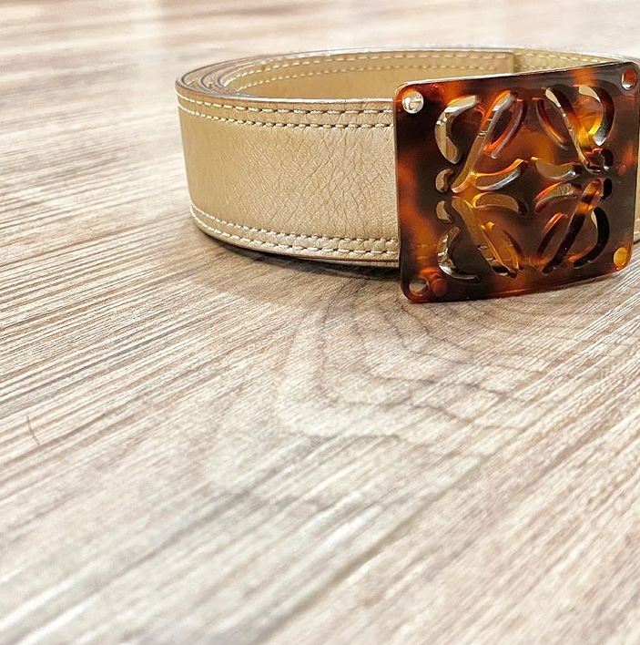 LOEWE ロエベ レディース ベルト 85 べっ甲柄バックル レザー ゴールド ブラウン