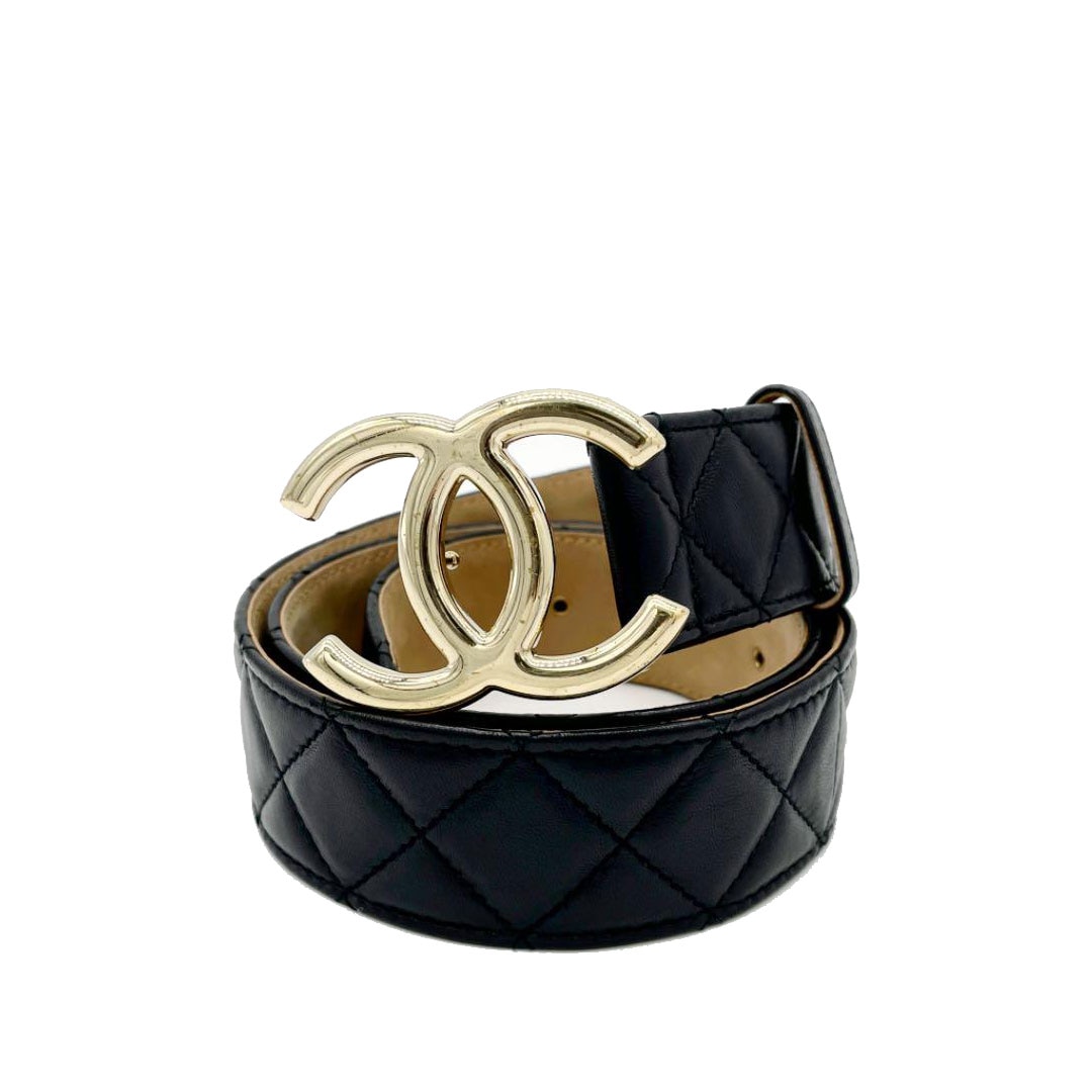 CHANEL シャネル レディース ベルト 85 マトラッセ ココマークバックル ゴールド ブラック B13S