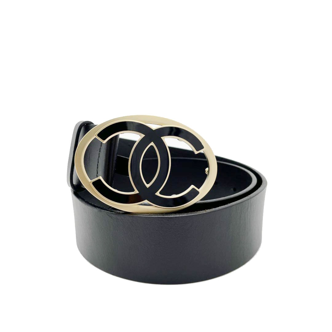 CHANEL シャネル レディース ベルト 80 ココマーク バックル ブラック ゴールド 08C