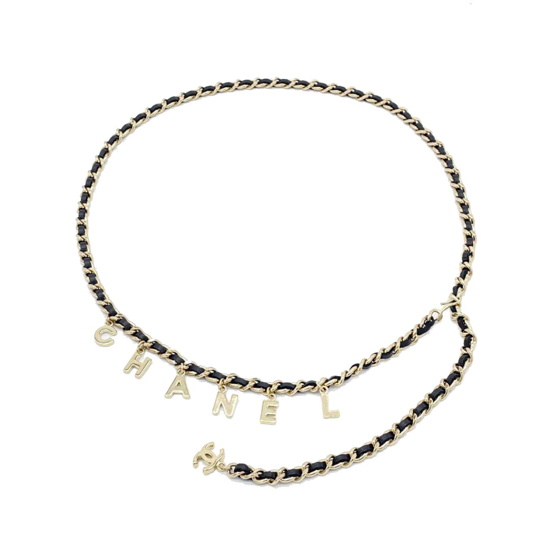 CHANEL シャネル チェーンベルト ロゴ レザー ゴールド ブラック A12W レディース